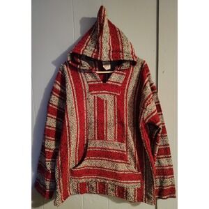 Falsa Blanket Baja Hoodie Red Striped Drug Rug Pullover Festival XL